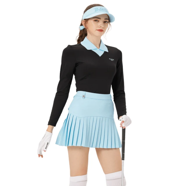 BLKTEE GOLF 下百褶女短裙-淺藍(高爾夫女裙 百褶裙 短裙 A字裙)