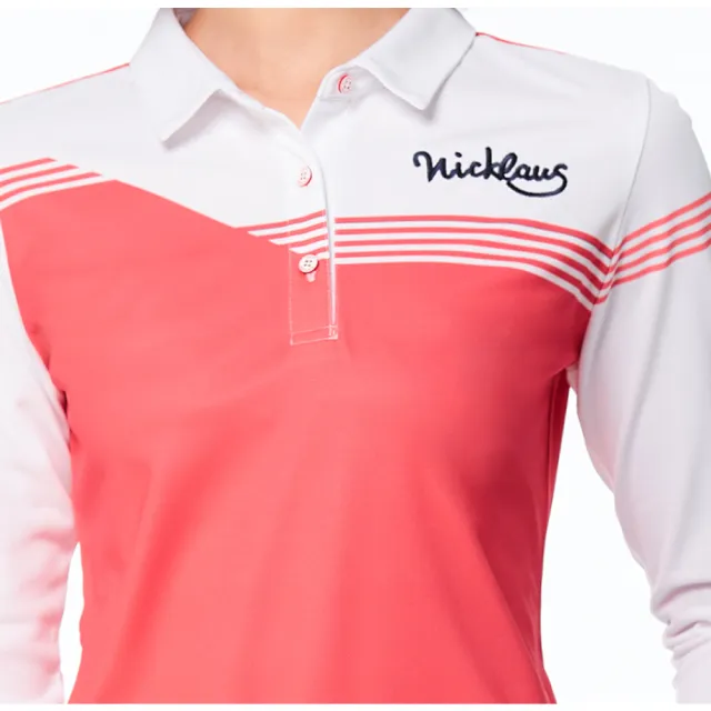 【Jack Nicklaus 金熊】GOLF女款吸濕排汗剪接配色POLO/高爾夫球衫(粉色)