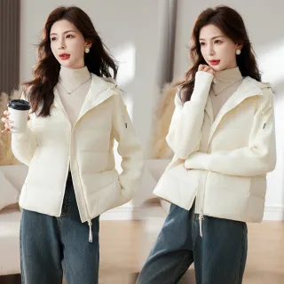 【BRIGA SLYS9302】BRIGA SLYS9302設計師款名媛90白鴨絨拼接針織袖抗起球連帽羽絨外套(SLYS9302)