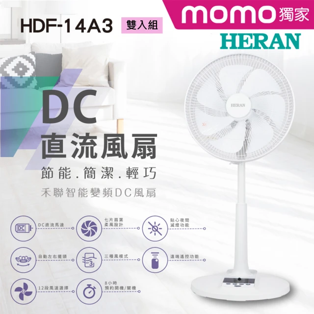 【HERAN 禾聯】14吋智能變頻DC風扇(HDF-14A3)雙入組