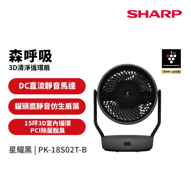 【SHARP 夏普】自動除菌離子3D清淨循環扇(PK-18S02T-B)