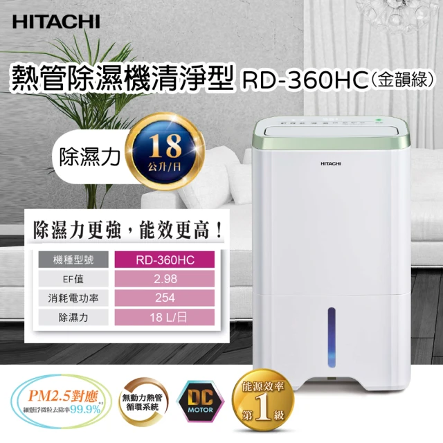 【HITACHI 日立】1級效能18公升清淨型除濕機(RD-360HC)