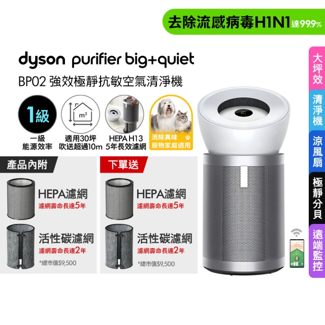 【dyson 戴森】BP02 Purifier Big+Quiet 強效極靜抗敏空氣清淨機(白色及柔霧銀)