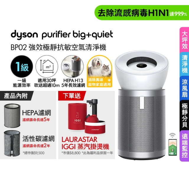 【dyson 戴森】BP02 Purifier Big+Quiet 強效極靜抗敏空氣清淨機(白色及柔霧銀)(超值組)