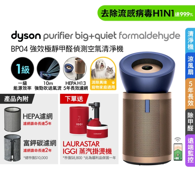 【dyson 戴森】BP04 強效極靜甲醛偵測空氣清淨機(普魯士藍及金色)(超值組)