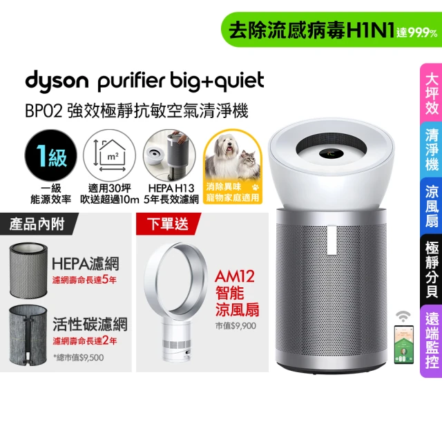 【dyson 戴森】BP02 Purifier Big+Quiet 強效極靜抗敏空氣清淨機(白色及柔霧銀)(超值組)