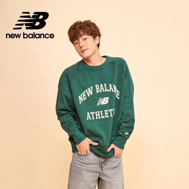 NEW BALANCE NB 親膚植絨學院風文字長袖上衣_AMT33550NWG_男性_綠色(亞版 版型正常)