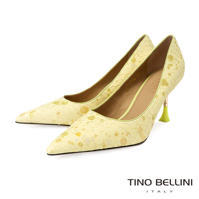 TINO BELLINI 貝里尼 尖頭美人魚異材質拼接高跟鞋FSEV006(檸檬黃)