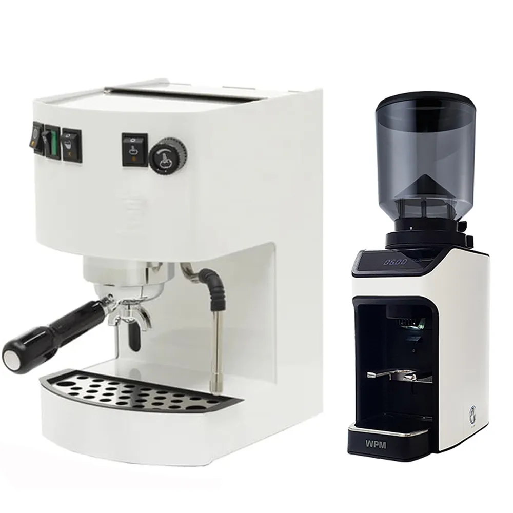 【BEZZERA】貝澤拉HOBBY 家用半自動咖啡機110V-白色+WPM ZD-17OD磨豆機 110V -消光白(HG1194WH+HG7302WH)