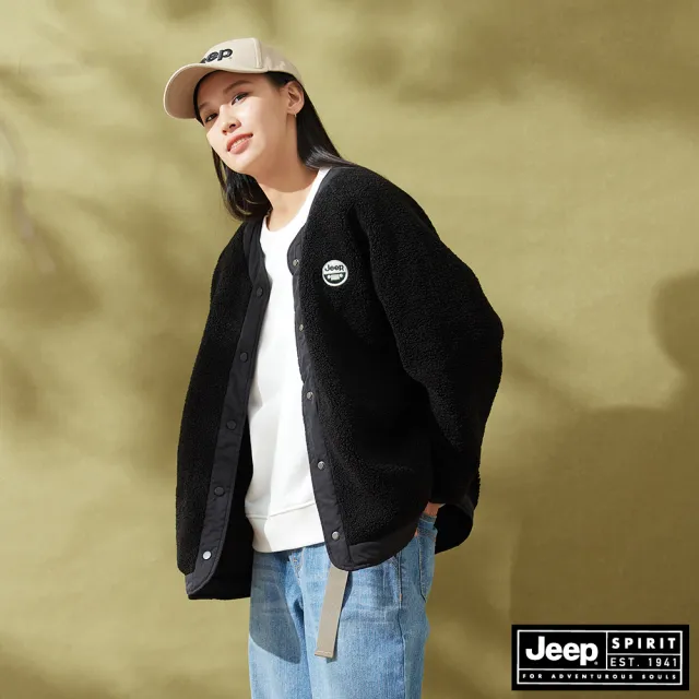 【JEEP】女裝 百搭實穿雙面輕暖鋪棉長袖外套(黑色)