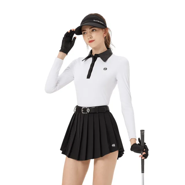 【BLKTEE GOLF】菱格皮領女長袖-白(高爾夫長袖上衣 golf球衫)