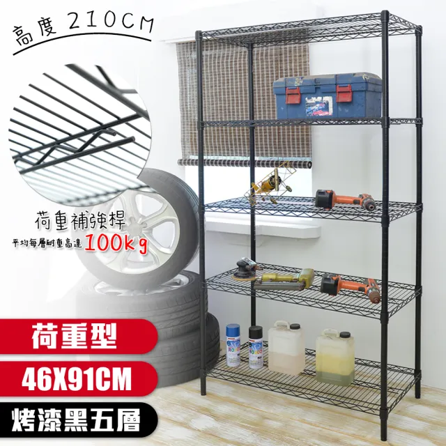 【居家cheaper】荷重型 烤黑 46X91X210CM 五層置物架(每層耐重100KG 層架鐵架 置物架 貨架)