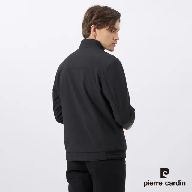 【pierre cardin 皮爾卡登】男款 都會休閒格紋立領鋪棉外套-深灰色(5235751-98)