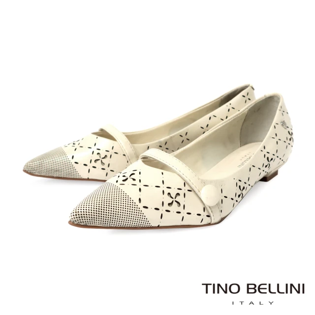 【TINO BELLINI 貝里尼】巴西進口刻花尖頭低跟鞋FSCT013(白色)