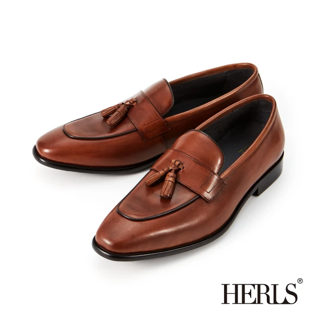 【HERLS】男鞋系列-全真皮裙飾流蘇樂福鞋(栗棕色)