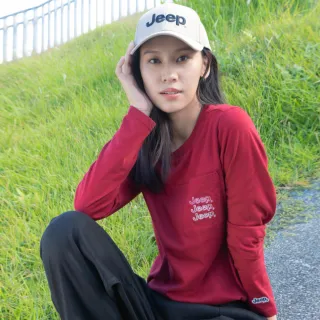 【JEEP】女裝 口袋漸層LOGO長袖T恤(紅色)