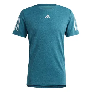 【adidas 愛迪達】OTR Heather Tee 男 短袖 上衣 運動 慢跑 訓練 吸濕排汗 反光 藍綠(IM2478)