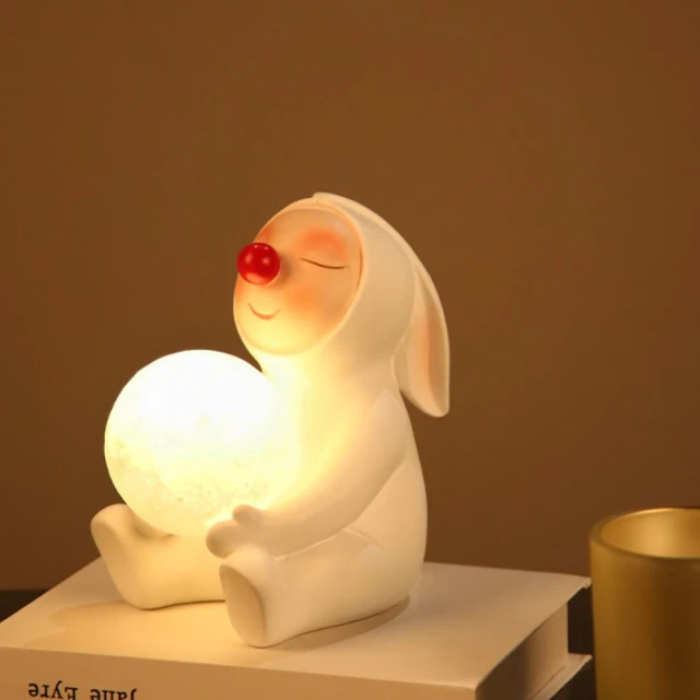 JEN 微瑕創意樹脂月球兔夜燈擺飾(福利品)優惠推薦