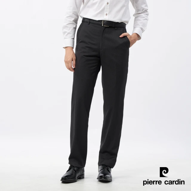 pierre cardin 皮爾卡登 商務休閒 男款 小細條紋平口西裝褲-黑色(5235842-99)