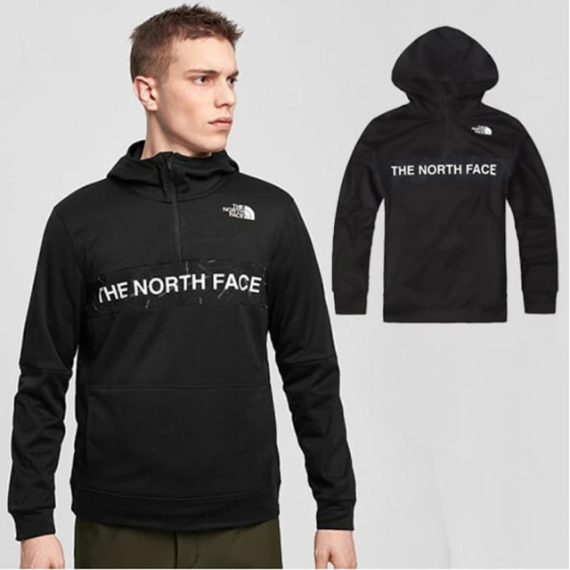 The North Face 中性款 經典大LOGO 半門襟拉鍊長袖保暖連帽上衣(4U5K-JK3 黑 V)