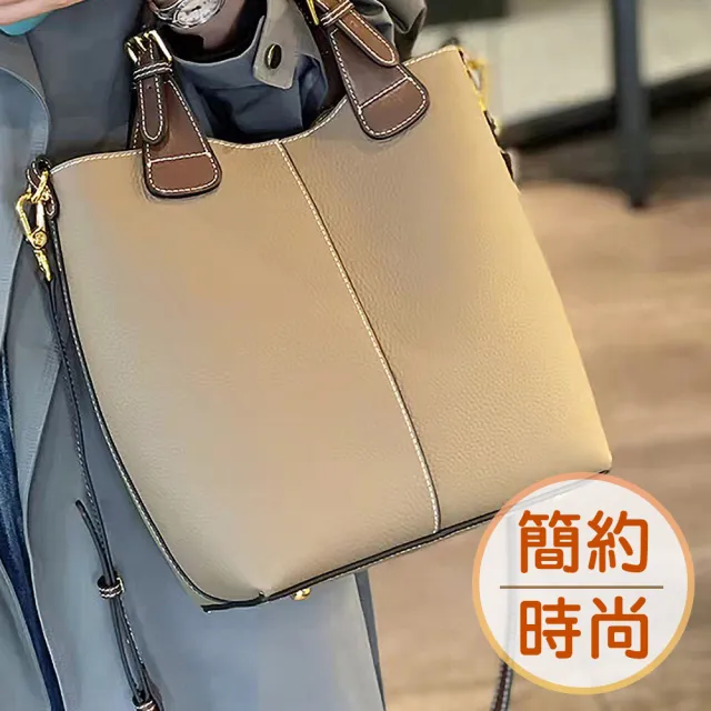 【BAGGLY&CO】羅爾羅曼荔枝紋頭層牛皮子母袋水桶包(四色)