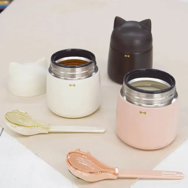【SABU HIROMORI】可愛貓耳不鏽鋼保溫湯罐/便當盒(320ml 精緻小巧 簡約 防漏 日系 貓奴 保溫6小時 野餐)