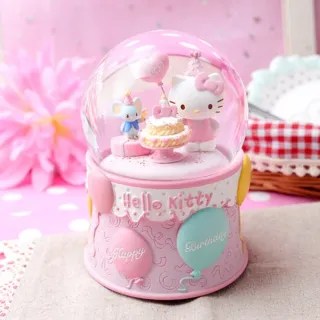 【JARLL 讚爾藝術】Hello Kitty 生日 水晶球音樂盒(生日禮物 新居禮物 閨蜜禮物 情人節禮物)