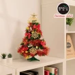 【摩達客】2尺/2呎-60cm精緻型裝飾綠色聖誕樹-金雪花木質吊飾紅金系全套飾品組不含燈