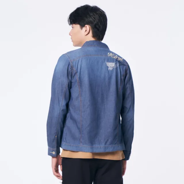 【5th STREET】男裝簡約牛仔襯衫-中古藍