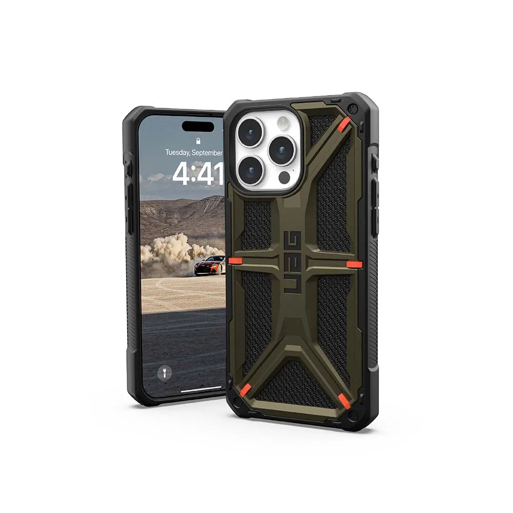【UAG】iPhone 15 Pro Max 頂級特仕版耐衝擊保護殼（按鍵式）-軍用綠(支援無線充電)