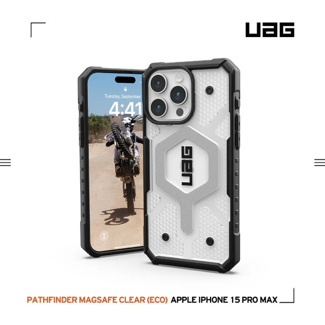 UAG iPhone 15 Pro Max 磁吸式耐衝擊保護殼（按鍵式）-透明(支援MagSafe功能)