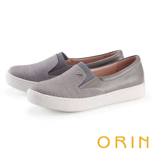 ORINORIN 紋布拼接牛皮休閒鞋(灰色)