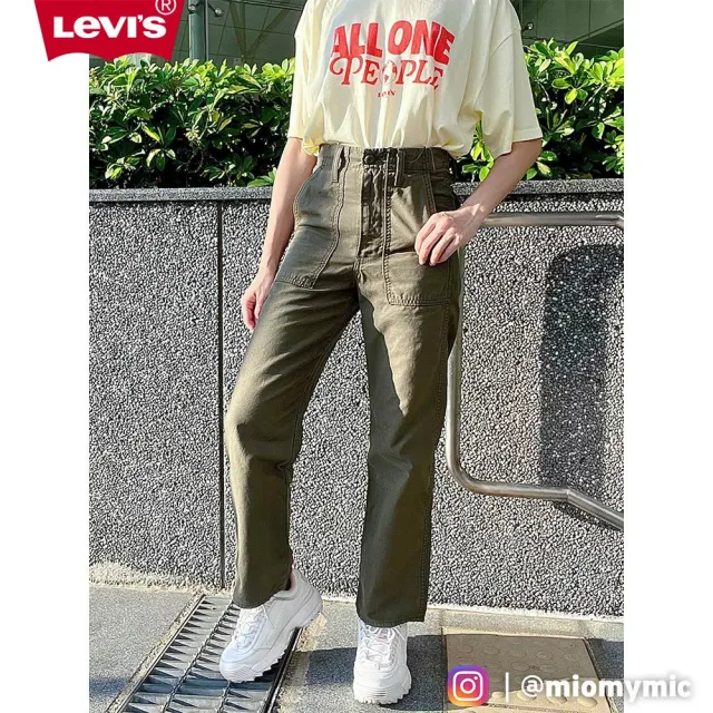 【LEVIS】女款Ribcage復古超高腰直筒休閒褲/ 潮流工作寬褲設計/ 橄欖綠/ 及踝款 熱賣單品 36727-0002