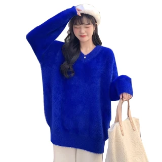 【CHACO】/預購/韓系慵懶風寬鬆仿貂絨質感針織衫毛衣#599404(貂絨 針織衫 毛衣)