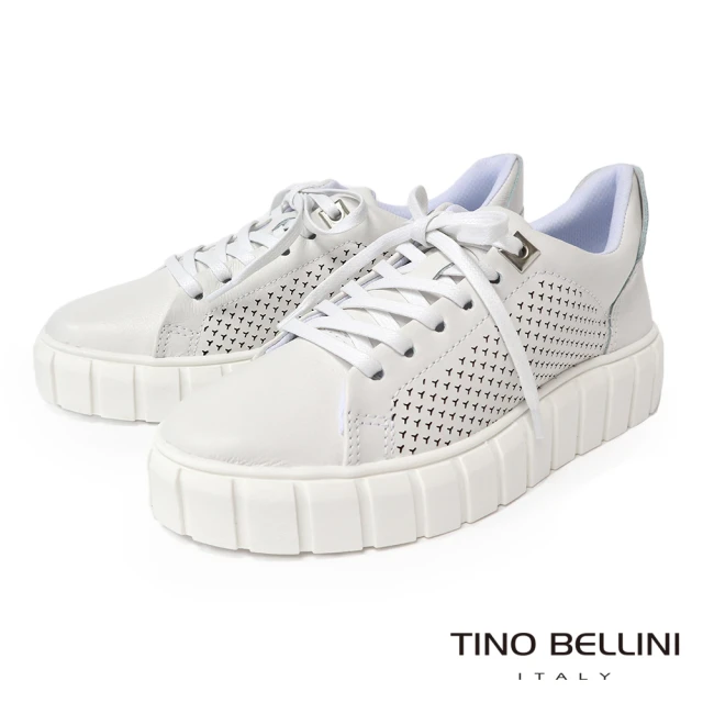 TINO BELLINI 貝里尼TINO BELLINI 貝里尼 巴西進口厚底千鳥紋鏤空綁帶休閒鞋LB0O008(白色)