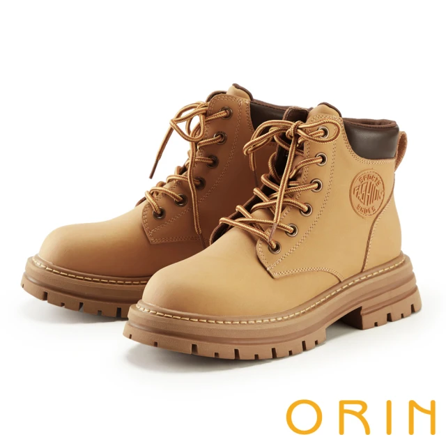 ORIN 個性牛貼皮綁帶馬汀靴(黃色)評價推薦