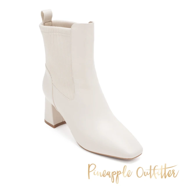 Pineapple OutfitterPineapple Outfitter BIRGIT 拼接真皮方頭中跟短套靴(白色)