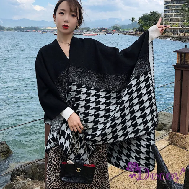 【Decoy】漸變千鳥＊加大開岔披肩圍巾斗篷