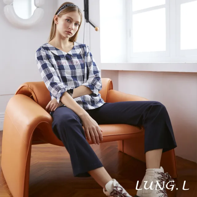 【LUNG.L 林佳樺】LN16E 藍色羅馬布前開叉小喇叭長褲(女裝 保暖 秋冬款)