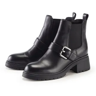 【ORIN】造型皮釦真皮切爾西短靴(黑色)