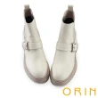 【ORIN】造型皮釦真皮切爾西短靴(米色)