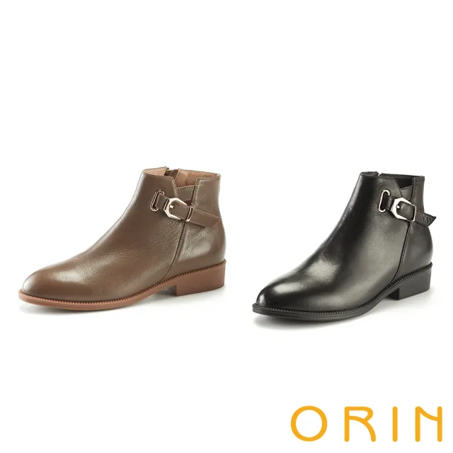 【ORIN】造型皮釦羊皮拉鍊短靴(可可)