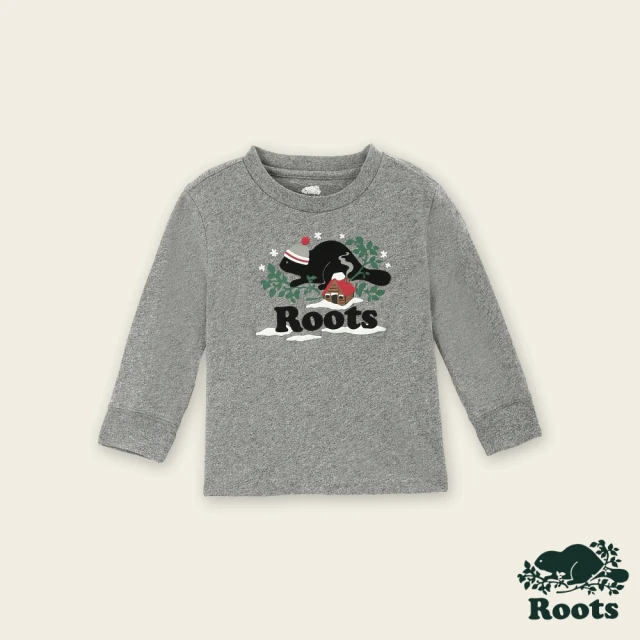 Roots Roots小童-戶外探險家系列 長袖上衣(白麻灰
