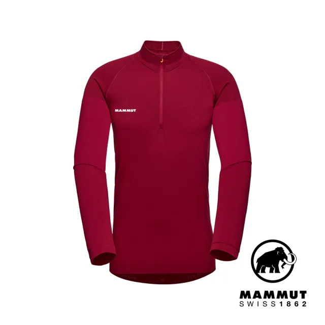 【Mammut 長毛象】Trift Half Zip Longsleeve 羊毛混紡立領半拉鍊長袖排汗衣 緋紅 男款 #1016-01050