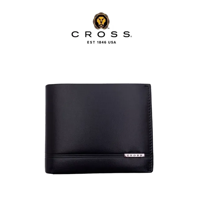 【CROSS】台灣總經銷 限量2折 頂級小牛皮8卡1背卡短夾 洛非諾系列 全新專櫃展示品(黑色 贈禮盒提袋)