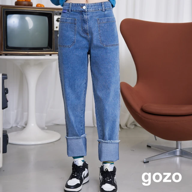 【gozo】可反折大口袋牛仔男友褲(兩色)