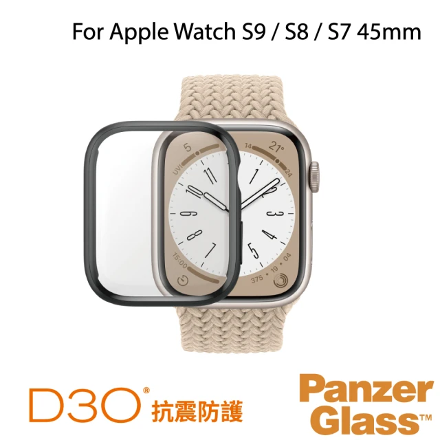 PanzerGlass Apple Watch S9/S8/S7 45mm 全方位D3O抗震防護高透鋼化漾玻保護殼-黑(D3O奈米抗震防護)