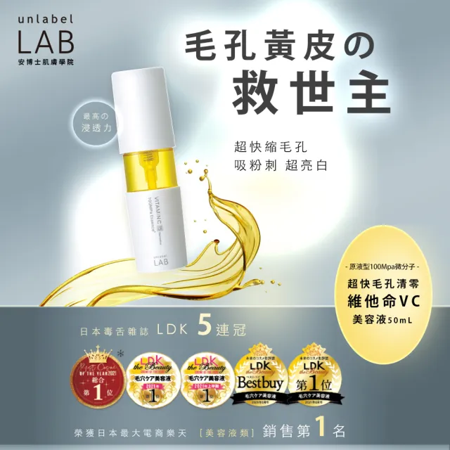 【unlabelLAB安博士】全方位速效美容液超值4件組(維他命VC 50ml+神經醯胺50ml+A醇50ml+胎盤素50ml)