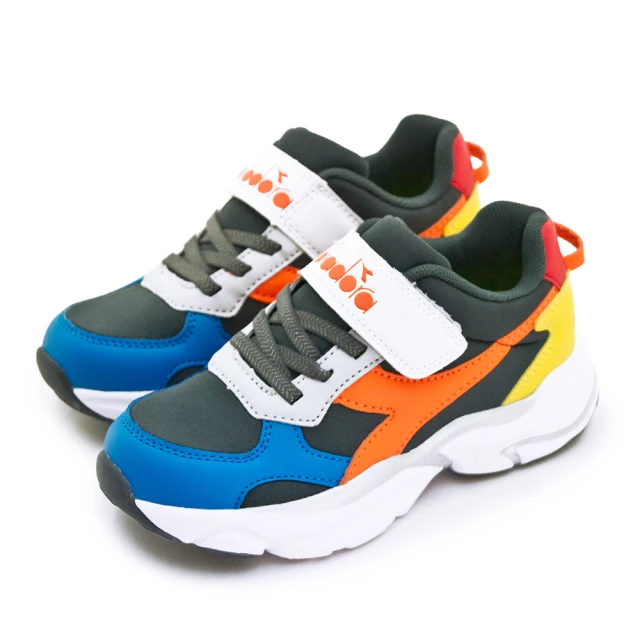 【DIADORA】中童 迪亞多那 19cm-23cm 輕量4E寬楦避震慢跑鞋 歡樂老爹鞋系列(灰藍橘 11096)