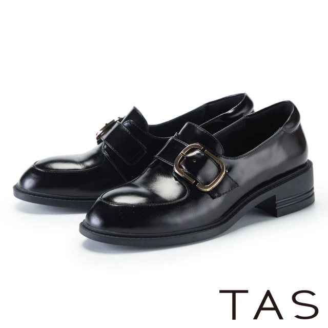TAS 率性真皮飛機釦綁帶平底短靴(黑色)優惠推薦